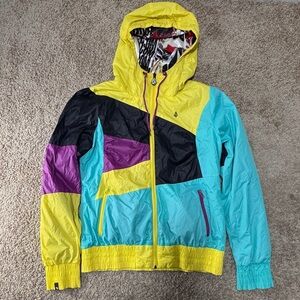 Vintage Volcom Women’s Hooded Jacket – Size L, Colorblock Windbreaker.